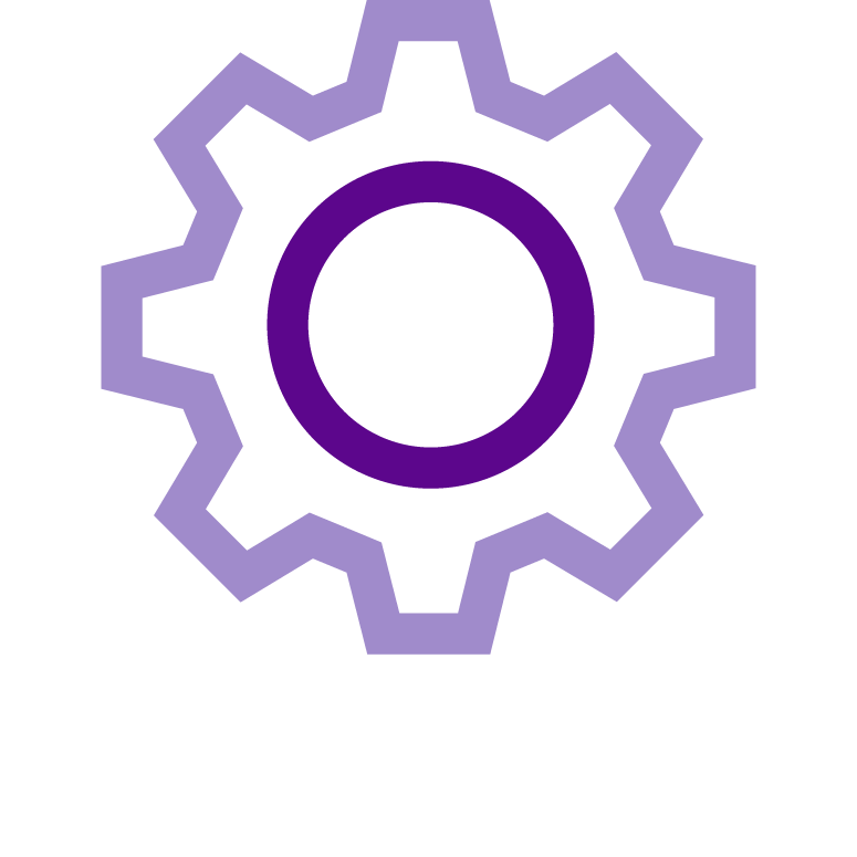 Purple icon on white background of a gear