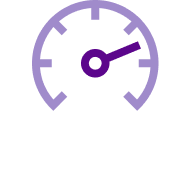 Purple icon on white background of a gage that's almost full