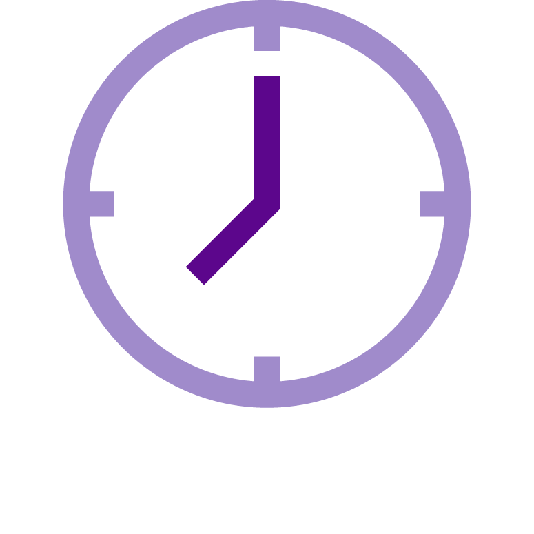 Purple icon on white background of clock face